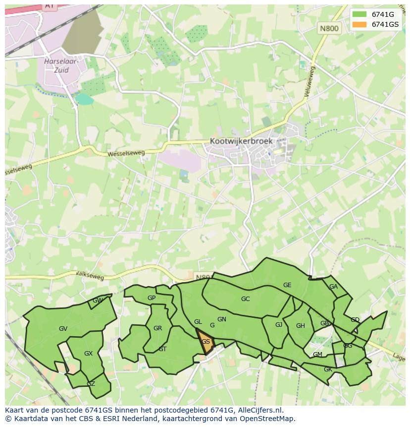 Afbeelding van het postcodegebied 6741 GS op de kaart.