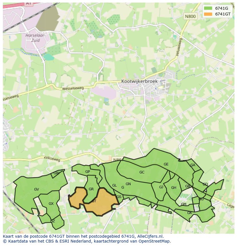Afbeelding van het postcodegebied 6741 GT op de kaart.
