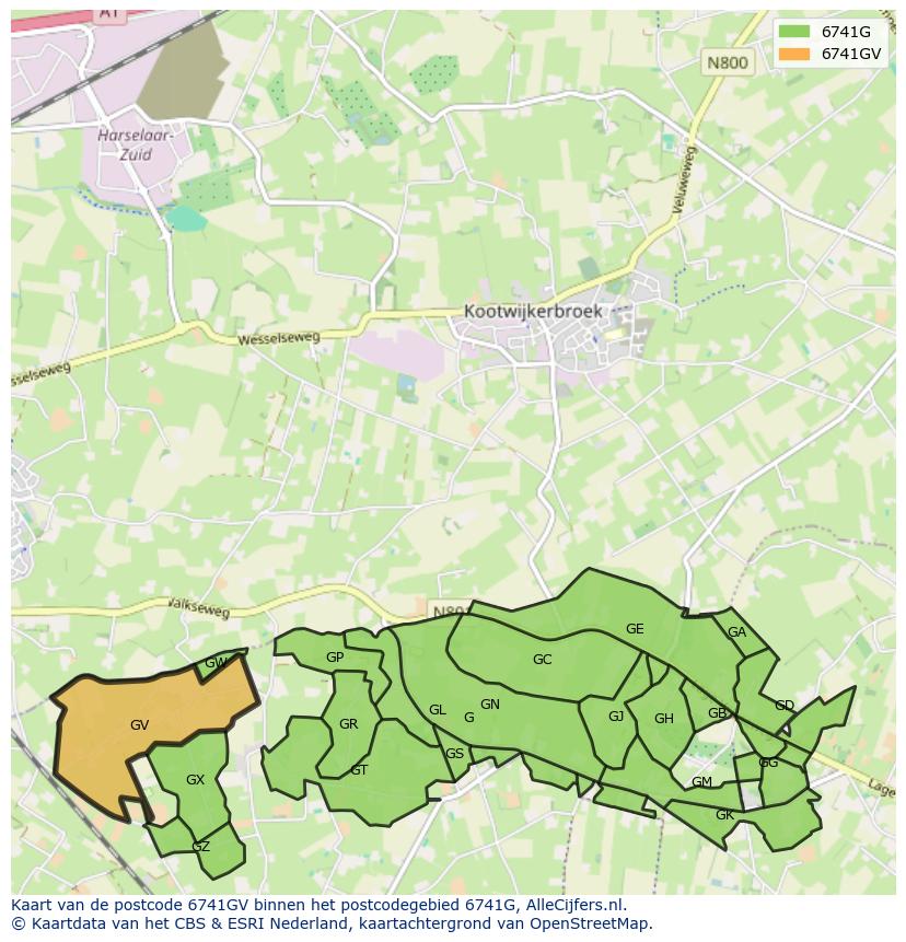 Afbeelding van het postcodegebied 6741 GV op de kaart.
