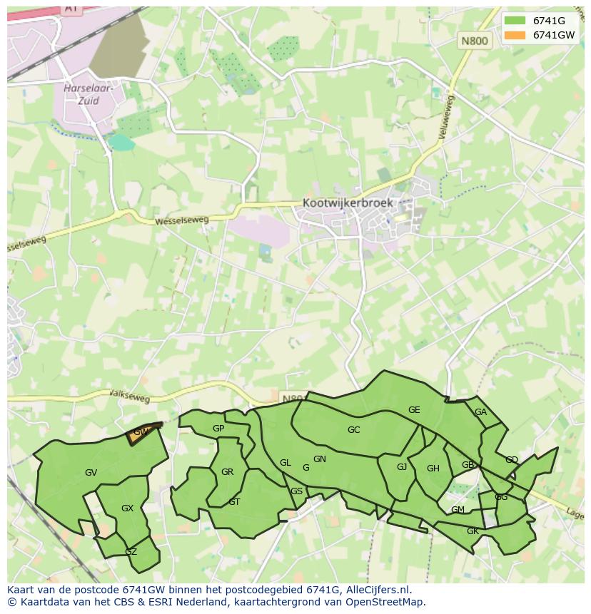 Afbeelding van het postcodegebied 6741 GW op de kaart.