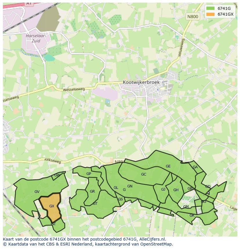 Afbeelding van het postcodegebied 6741 GX op de kaart.