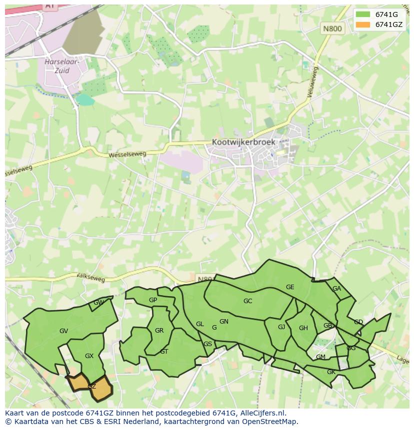 Afbeelding van het postcodegebied 6741 GZ op de kaart.