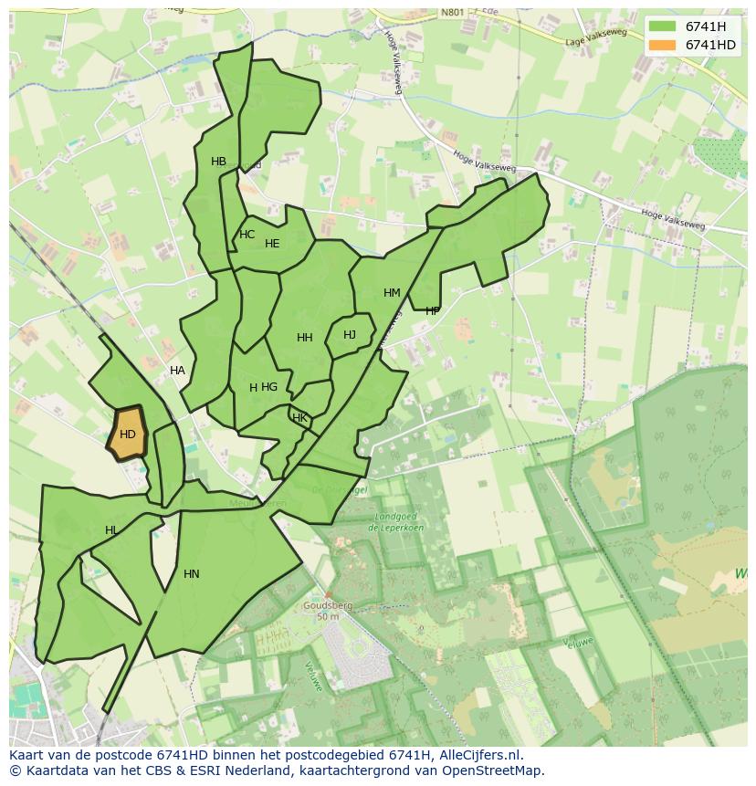 Afbeelding van het postcodegebied 6741 HD op de kaart.