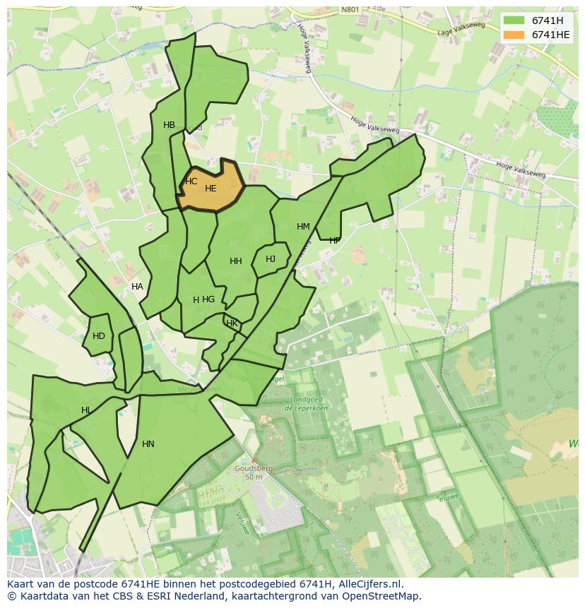 Afbeelding van het postcodegebied 6741 HE op de kaart.
