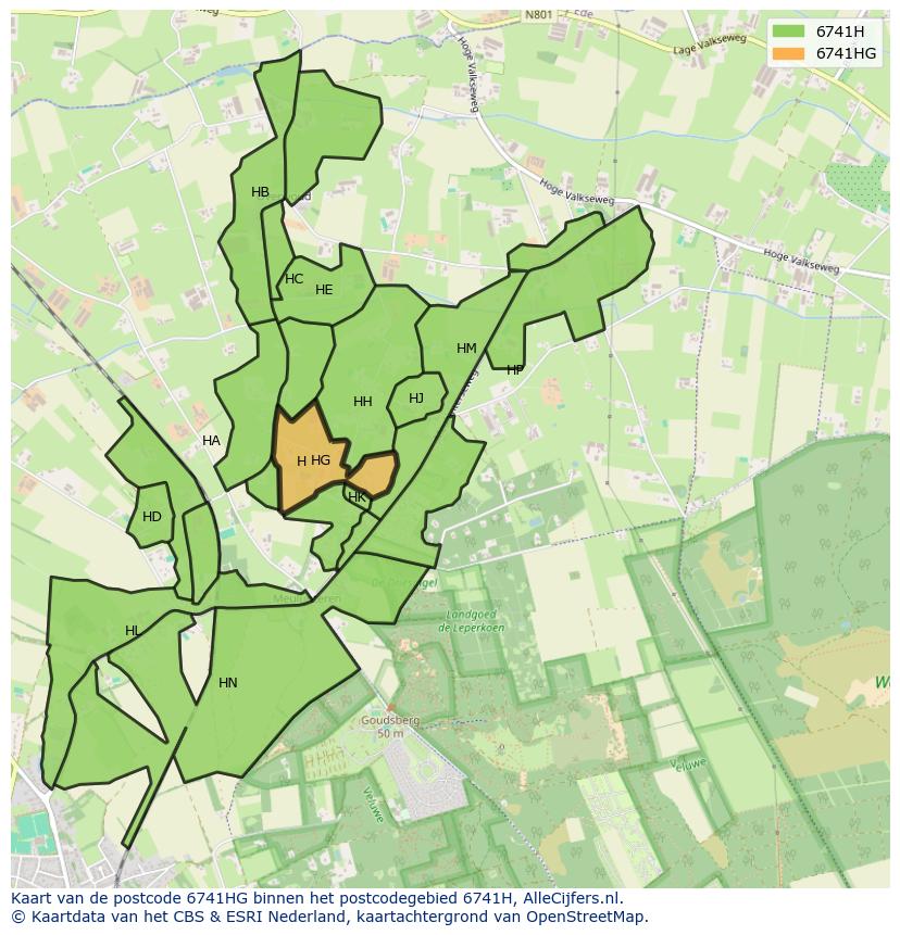 Afbeelding van het postcodegebied 6741 HG op de kaart.