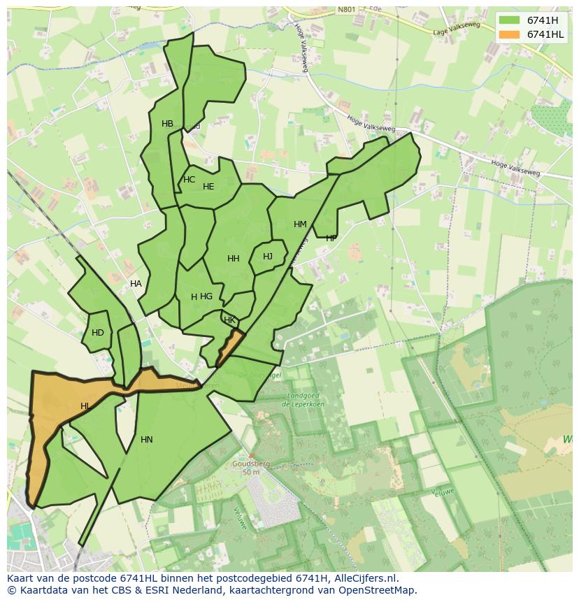 Afbeelding van het postcodegebied 6741 HL op de kaart.