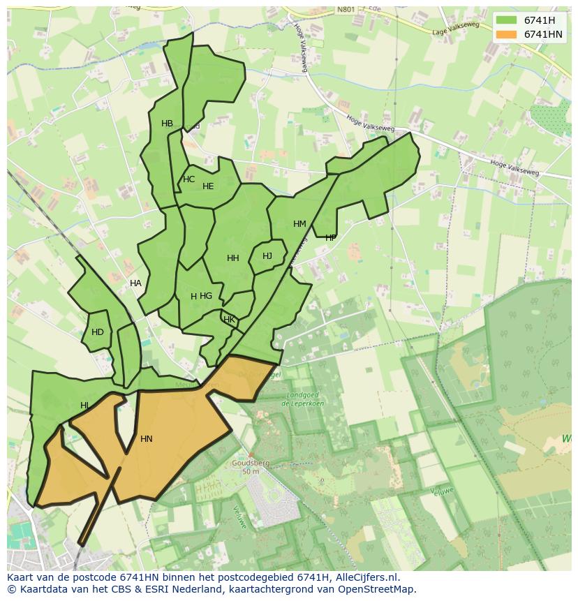 Afbeelding van het postcodegebied 6741 HN op de kaart.
