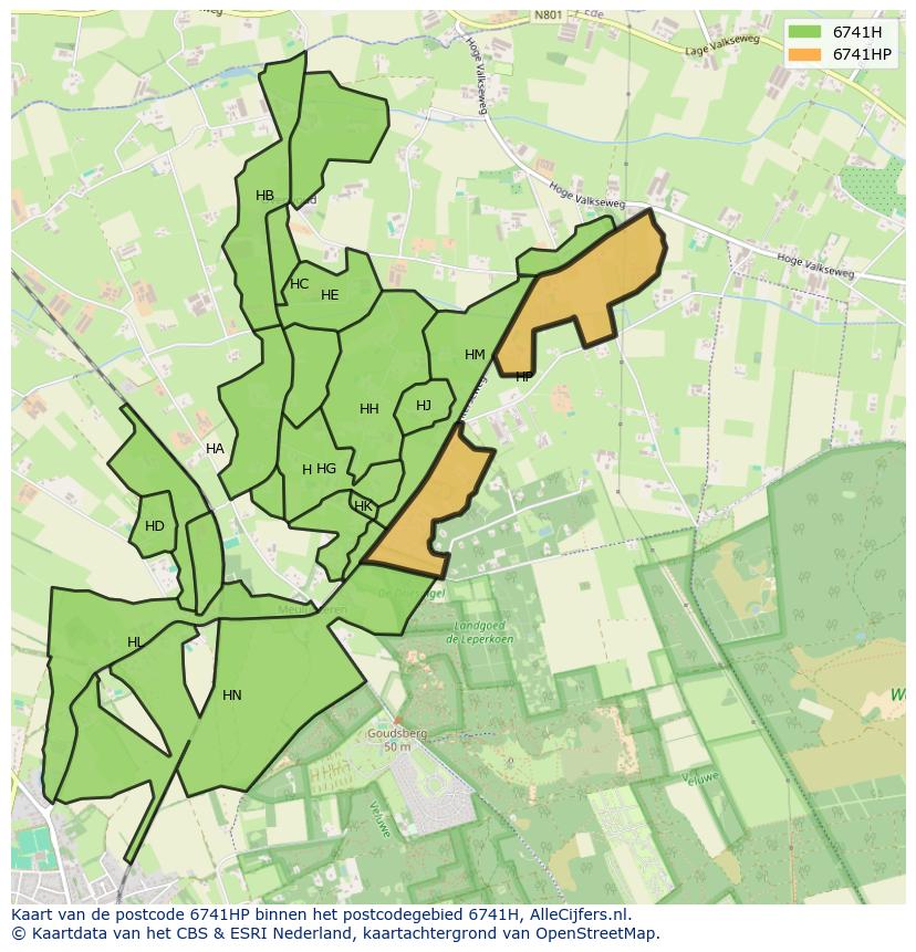 Afbeelding van het postcodegebied 6741 HP op de kaart.