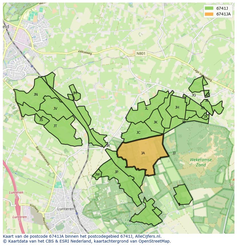 Afbeelding van het postcodegebied 6741 JA op de kaart.