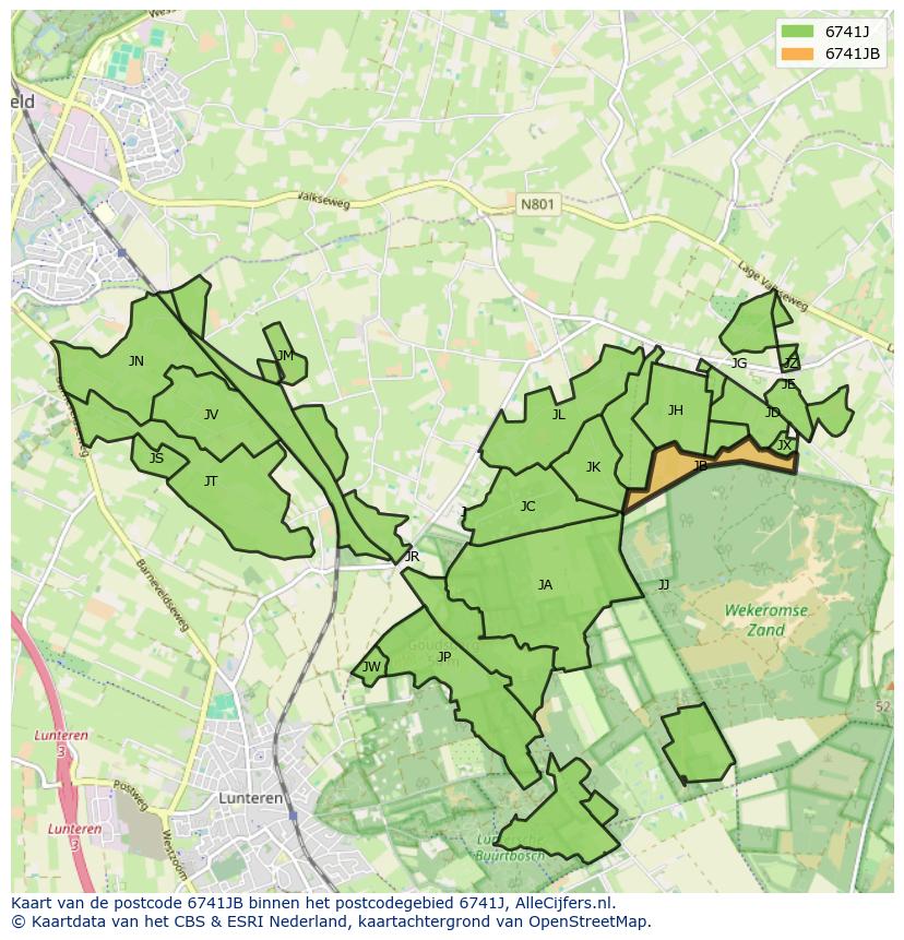 Afbeelding van het postcodegebied 6741 JB op de kaart.