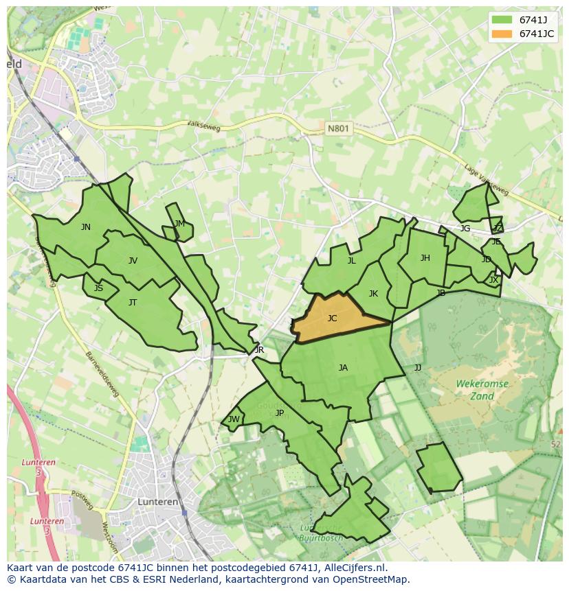 Afbeelding van het postcodegebied 6741 JC op de kaart.