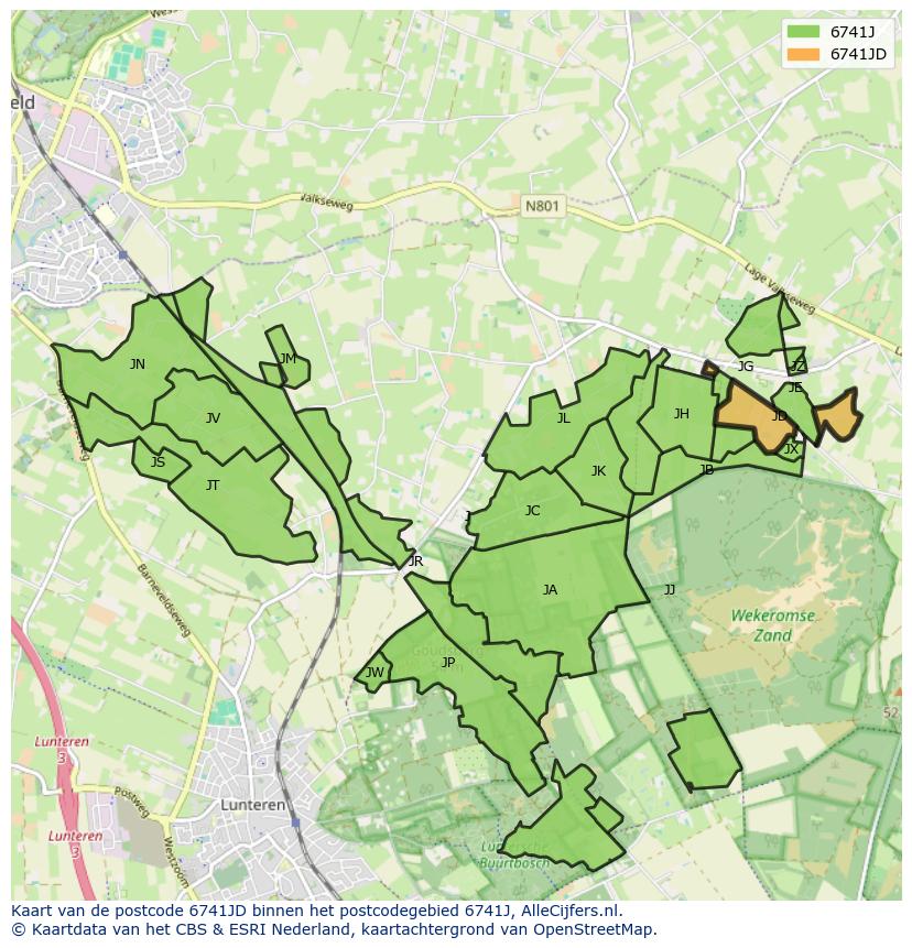 Afbeelding van het postcodegebied 6741 JD op de kaart.