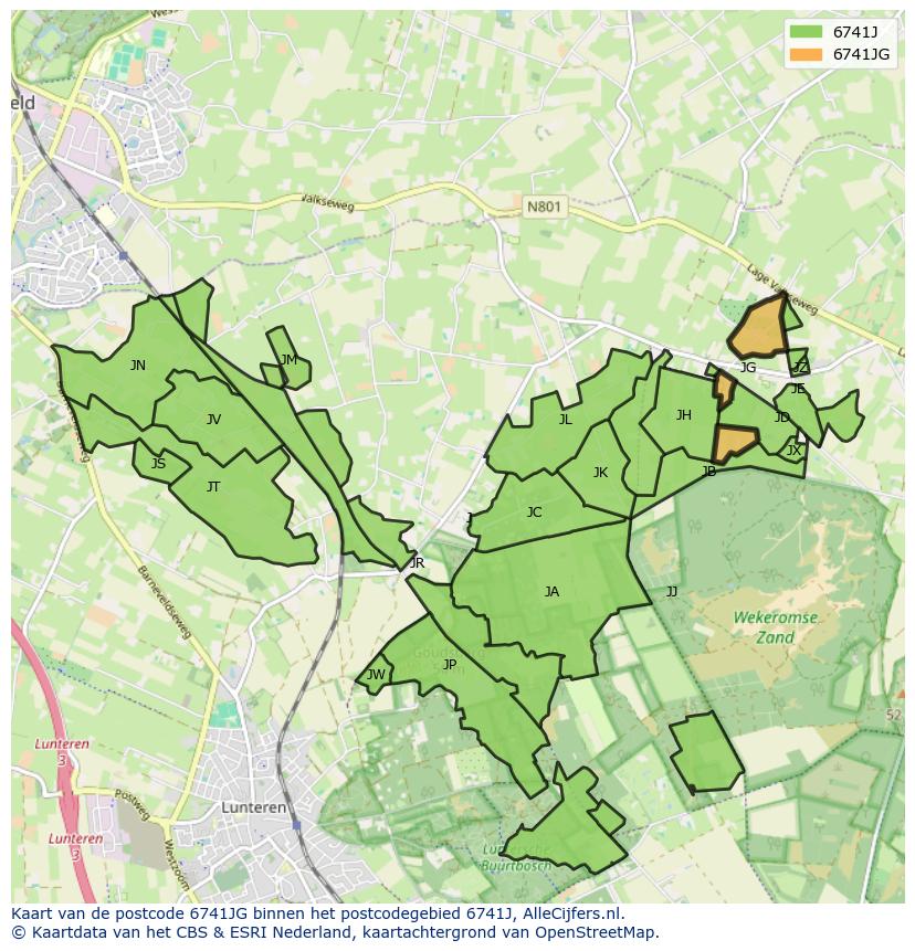 Afbeelding van het postcodegebied 6741 JG op de kaart.