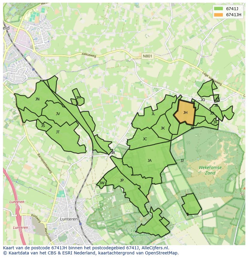 Afbeelding van het postcodegebied 6741 JH op de kaart.