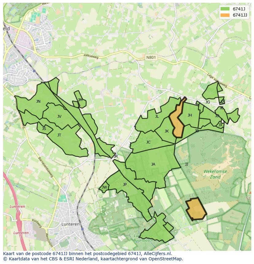 Afbeelding van het postcodegebied 6741 JJ op de kaart.