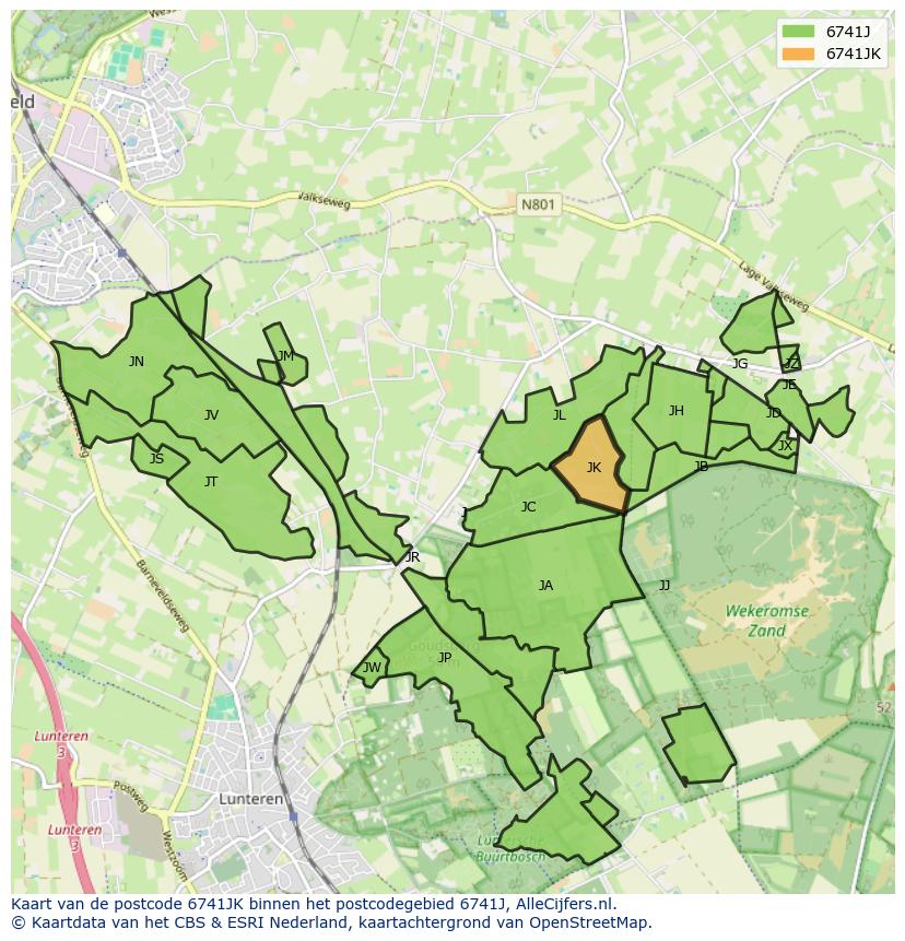 Afbeelding van het postcodegebied 6741 JK op de kaart.