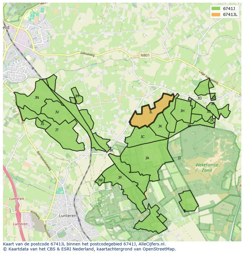 Afbeelding van het postcodegebied 6741 JL op de kaart.