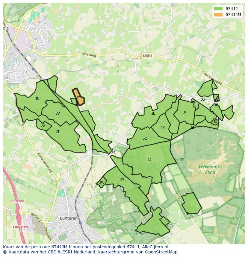 Afbeelding van het postcodegebied 6741 JM op de kaart.