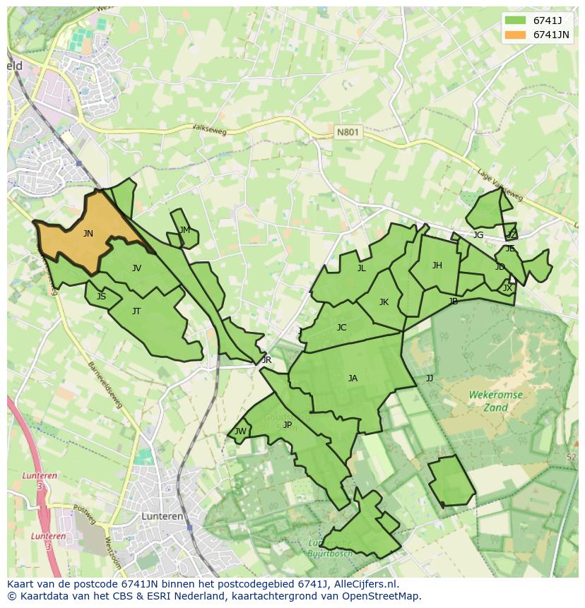 Afbeelding van het postcodegebied 6741 JN op de kaart.
