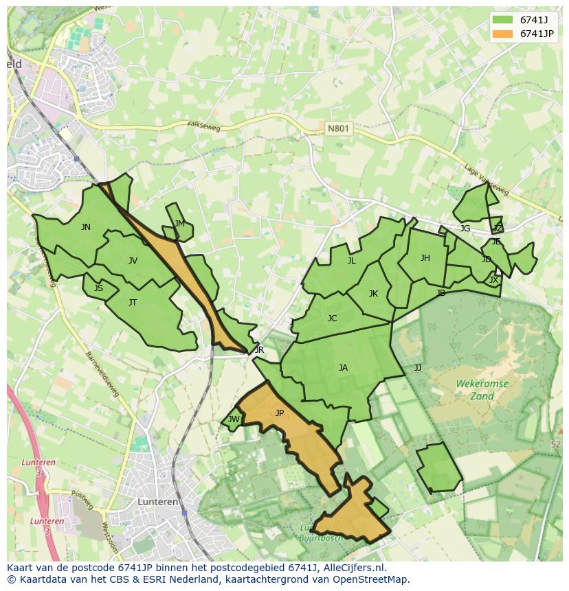 Afbeelding van het postcodegebied 6741 JP op de kaart.