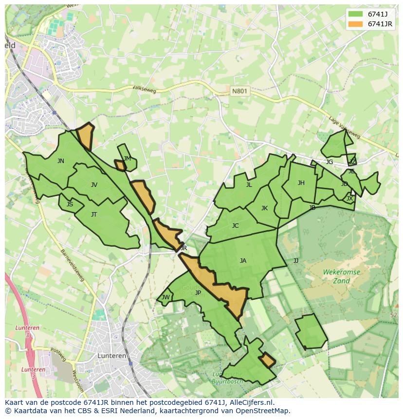 Afbeelding van het postcodegebied 6741 JR op de kaart.