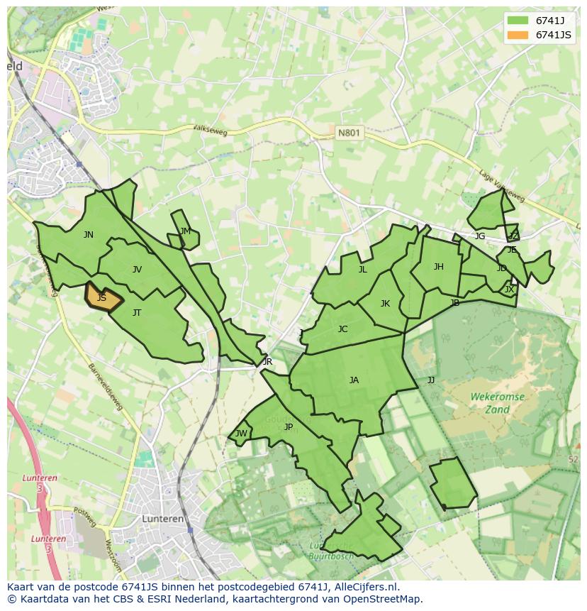 Afbeelding van het postcodegebied 6741 JS op de kaart.