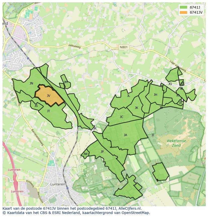 Afbeelding van het postcodegebied 6741 JV op de kaart.