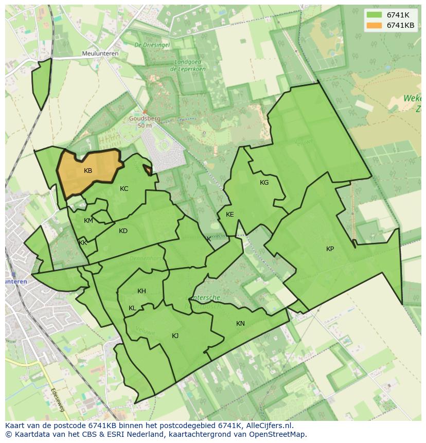 Afbeelding van het postcodegebied 6741 KB op de kaart.