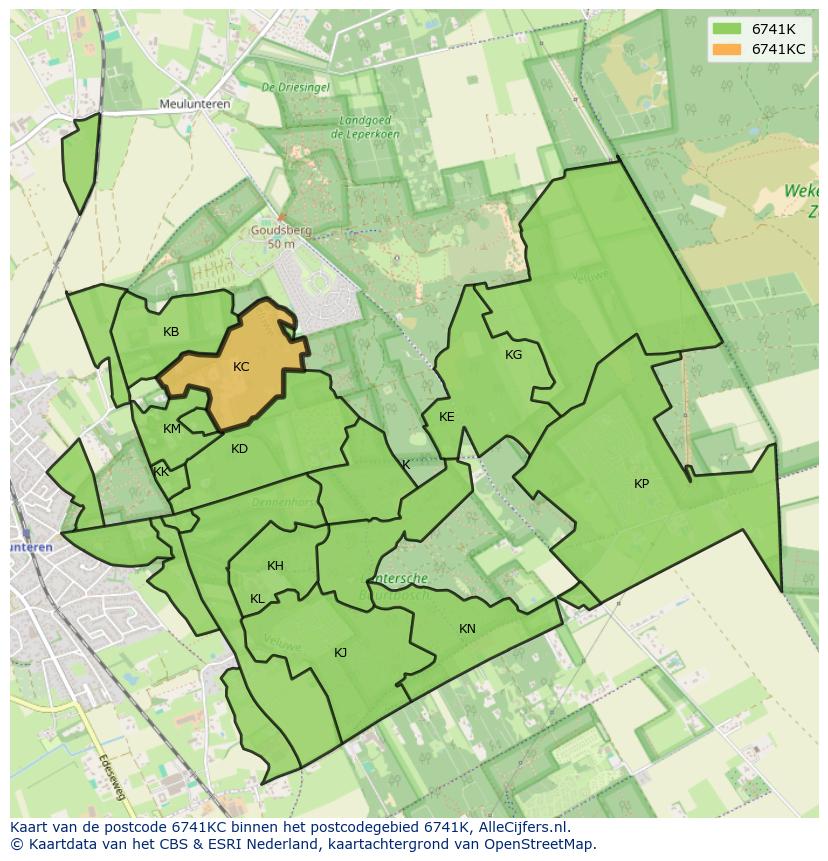 Afbeelding van het postcodegebied 6741 KC op de kaart.