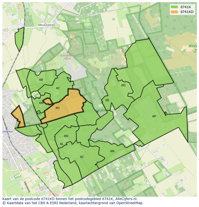 Afbeelding van het postcodegebied 6741 KD op de kaart.