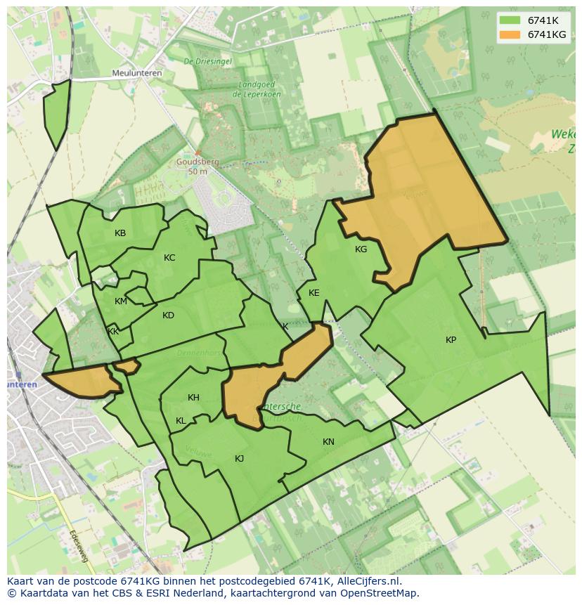 Afbeelding van het postcodegebied 6741 KG op de kaart.