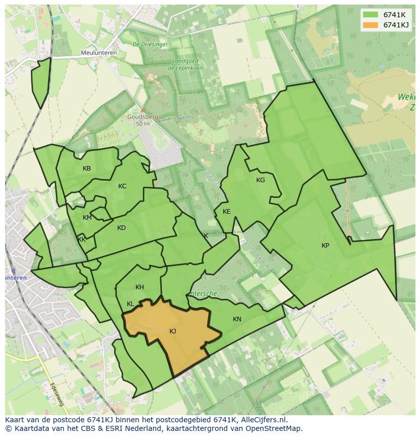 Afbeelding van het postcodegebied 6741 KJ op de kaart.