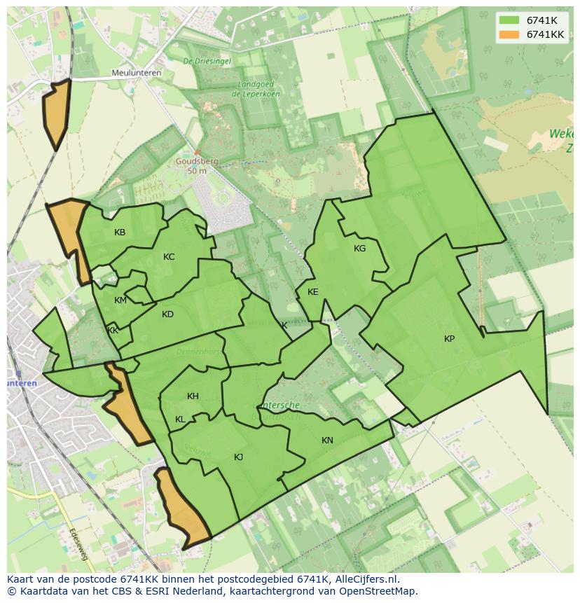 Afbeelding van het postcodegebied 6741 KK op de kaart.