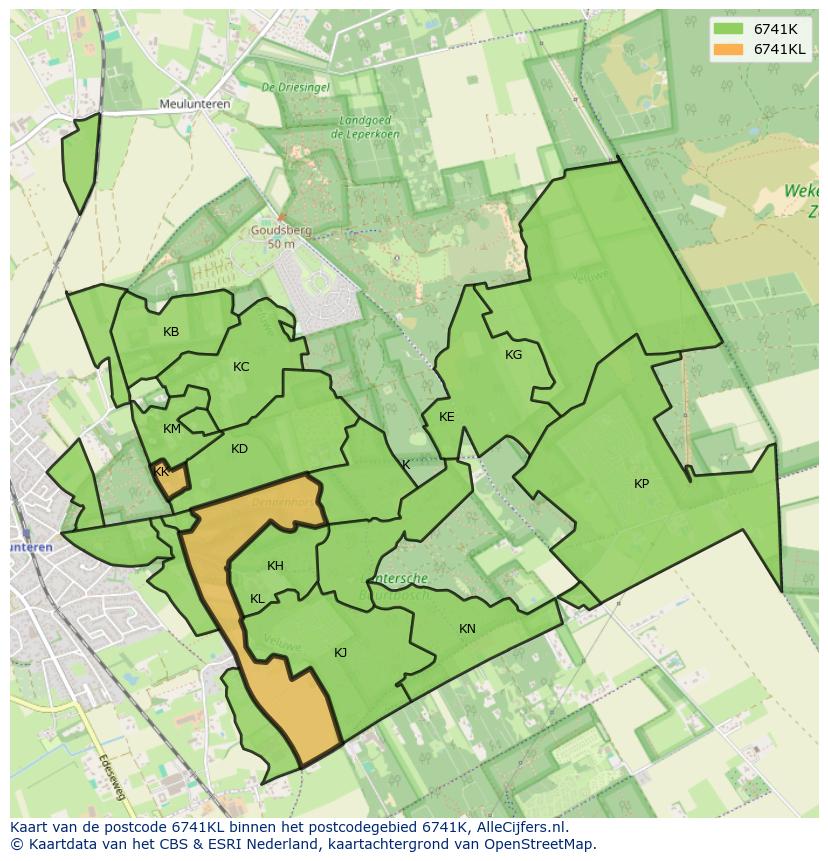 Afbeelding van het postcodegebied 6741 KL op de kaart.