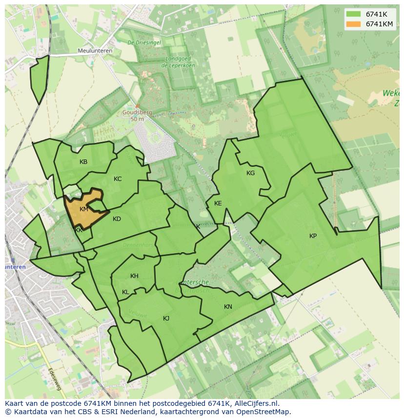 Afbeelding van het postcodegebied 6741 KM op de kaart.