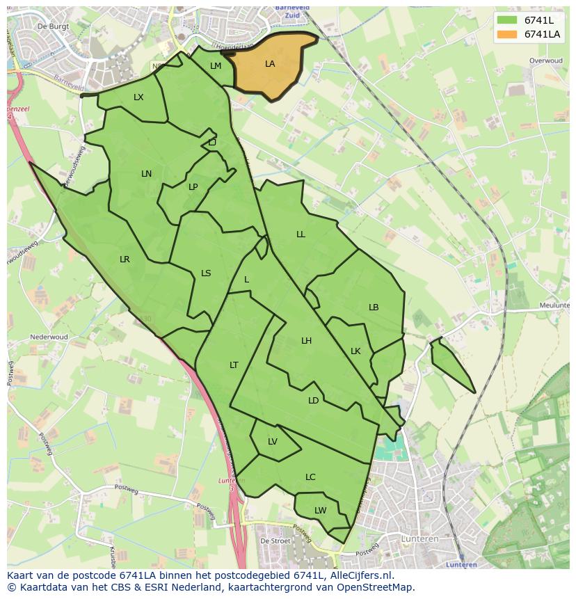 Afbeelding van het postcodegebied 6741 LA op de kaart.