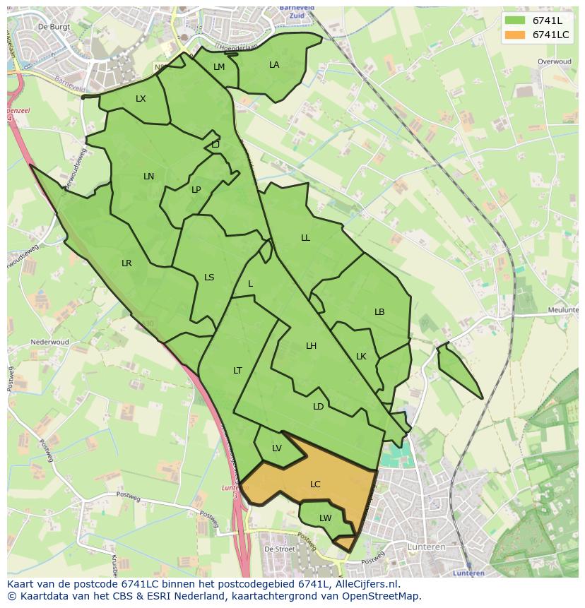 Afbeelding van het postcodegebied 6741 LC op de kaart.