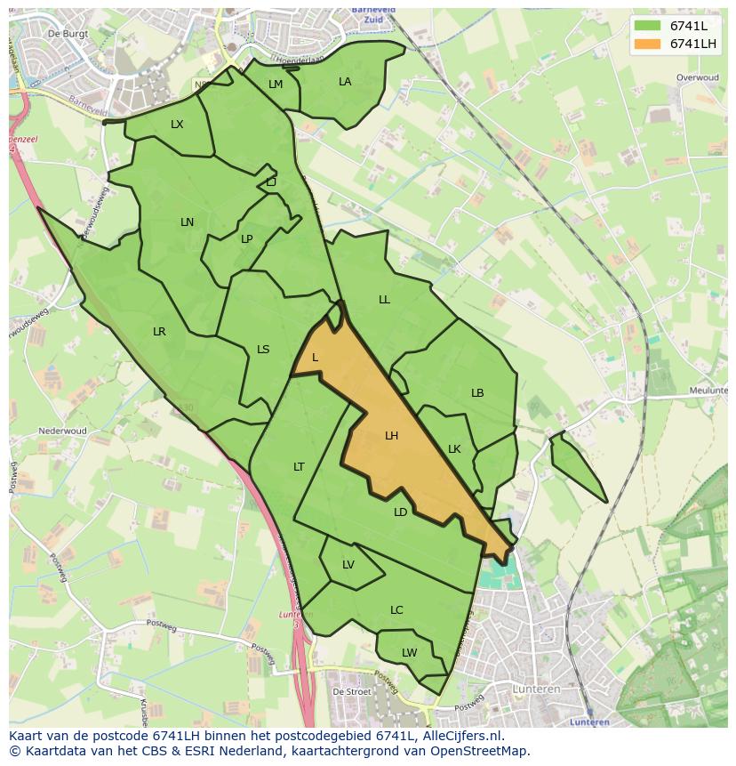 Afbeelding van het postcodegebied 6741 LH op de kaart.