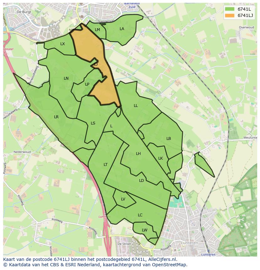 Afbeelding van het postcodegebied 6741 LJ op de kaart.