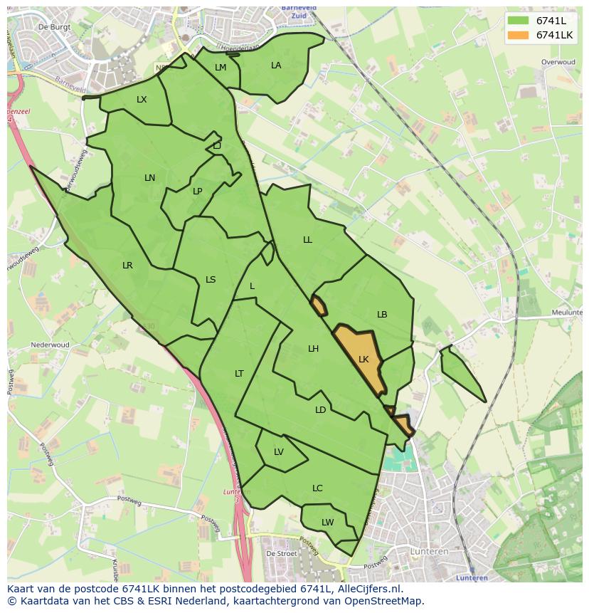 Afbeelding van het postcodegebied 6741 LK op de kaart.