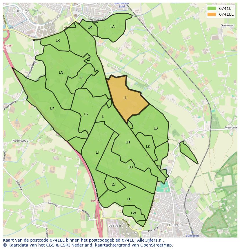 Afbeelding van het postcodegebied 6741 LL op de kaart.