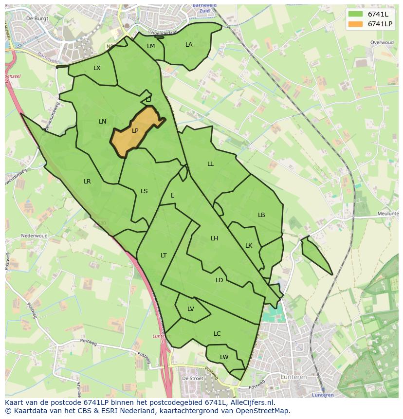 Afbeelding van het postcodegebied 6741 LP op de kaart.