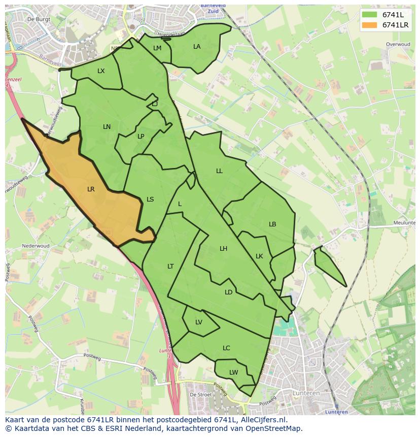Afbeelding van het postcodegebied 6741 LR op de kaart.