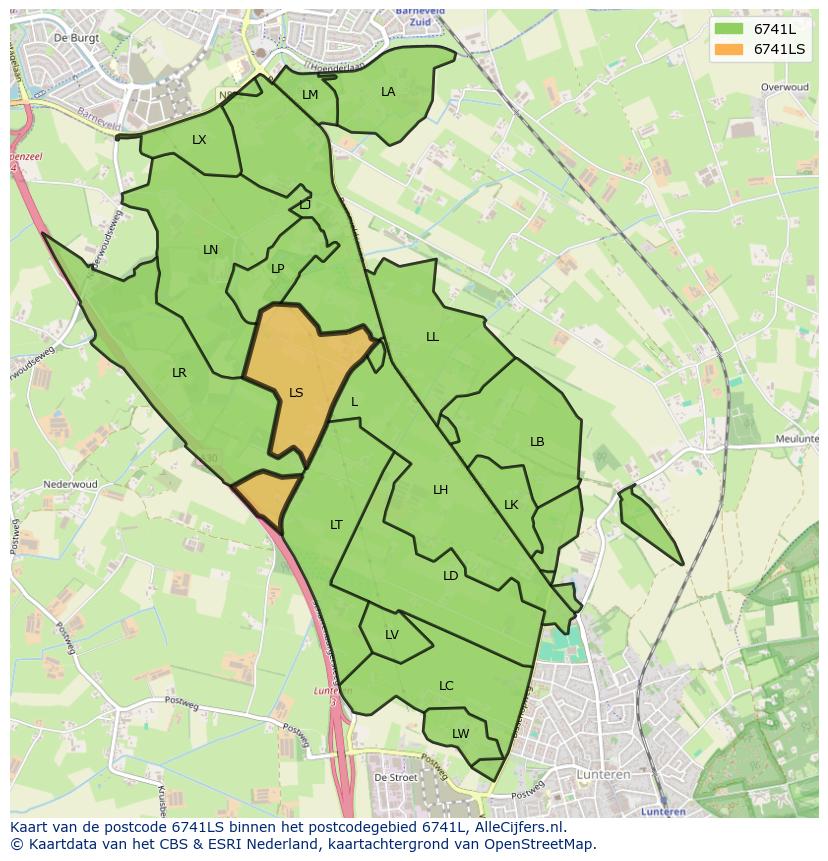 Afbeelding van het postcodegebied 6741 LS op de kaart.