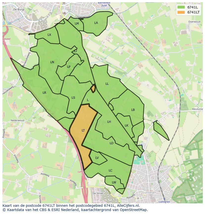 Afbeelding van het postcodegebied 6741 LT op de kaart.