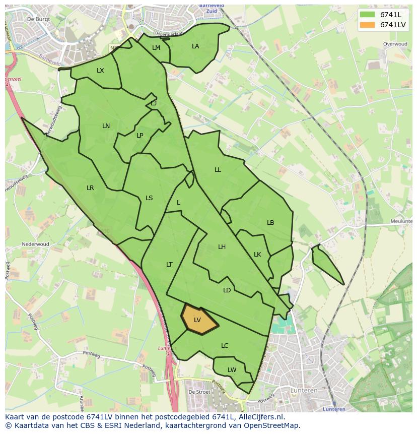 Afbeelding van het postcodegebied 6741 LV op de kaart.