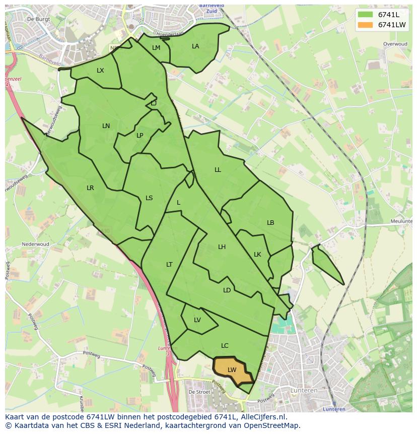 Afbeelding van het postcodegebied 6741 LW op de kaart.