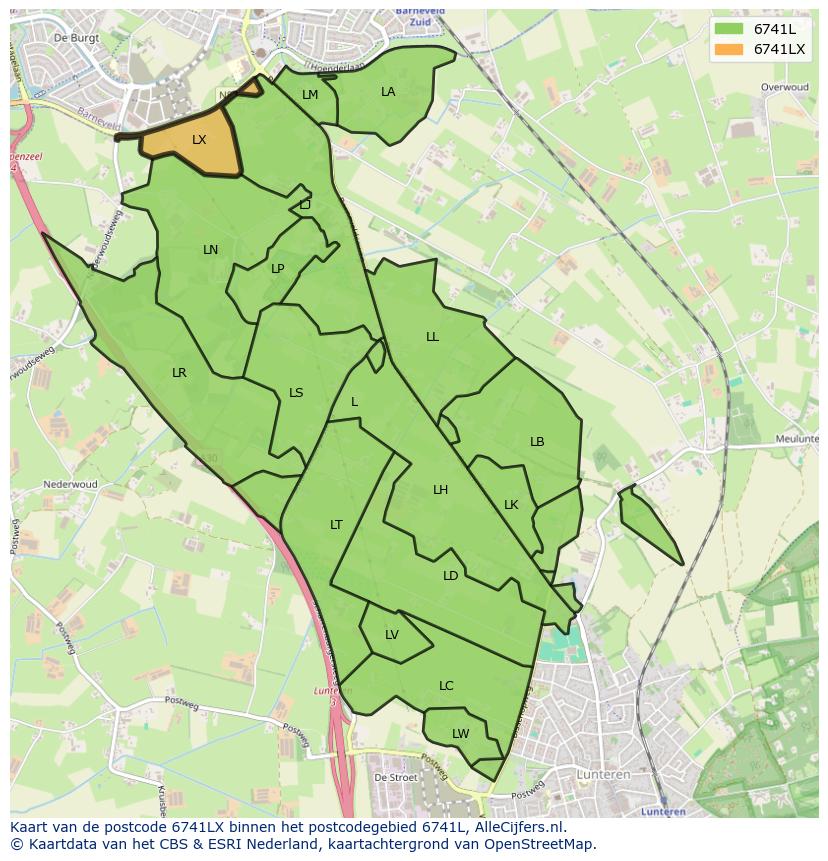 Afbeelding van het postcodegebied 6741 LX op de kaart.