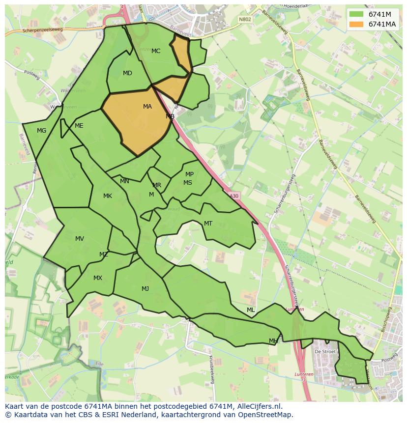 Afbeelding van het postcodegebied 6741 MA op de kaart.