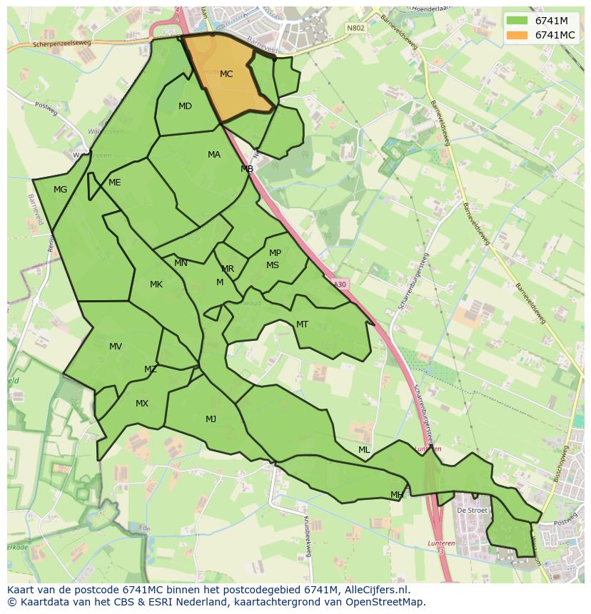 Afbeelding van het postcodegebied 6741 MC op de kaart.